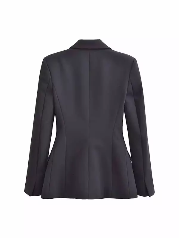 Vestido feminino com peito único, textura cetim, casaco de manga comprida com bolso, top chique, terno estilo vintage, nova moda