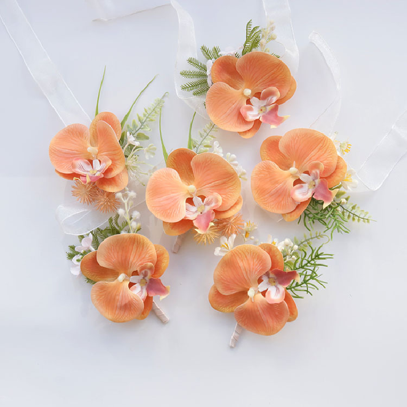 Fournitures de mariage pour invités de banquet, fleur simulée, fleur de poitrine du marié et de la mariée, fleur à main, poudre de pêche, 2403