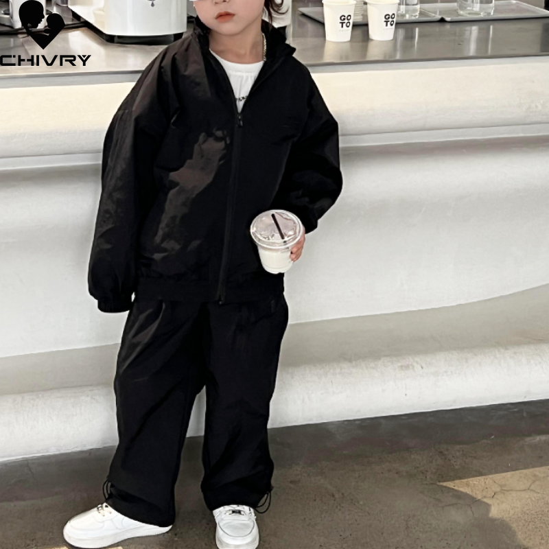 New 2023 Kids Fashion Clothing Sets Spring Autumn Boys Casual Solid Zipper Jackets with Pants Children Sports Suit Clothes