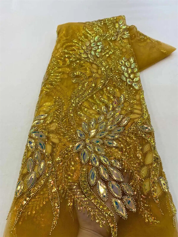 Роскошные вечерние платья 2024 Высококачественная вышивка французская кружевная ткань африканские блестки из бисера тюль кружевная ткань для шитья