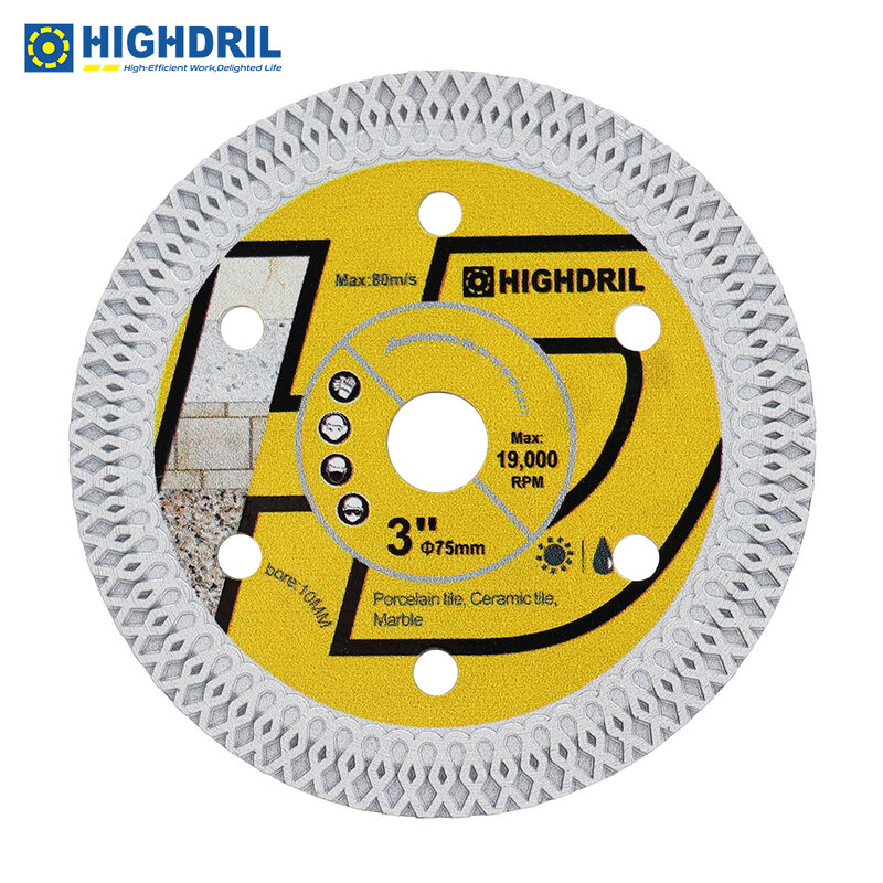 HIGHDRIL, 1 шт. X сетка, 3 дюйма, 75 мм, мини-пильный диск, плитка, плитка, керамический фарфор, гранит, круглая керамическая посуда, турбо