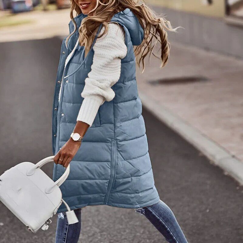 Long with Hood Outdoor Vest Down Women's Jacket Quilted Coat Sleeveless Jacket Winter Light Weight Sweaters