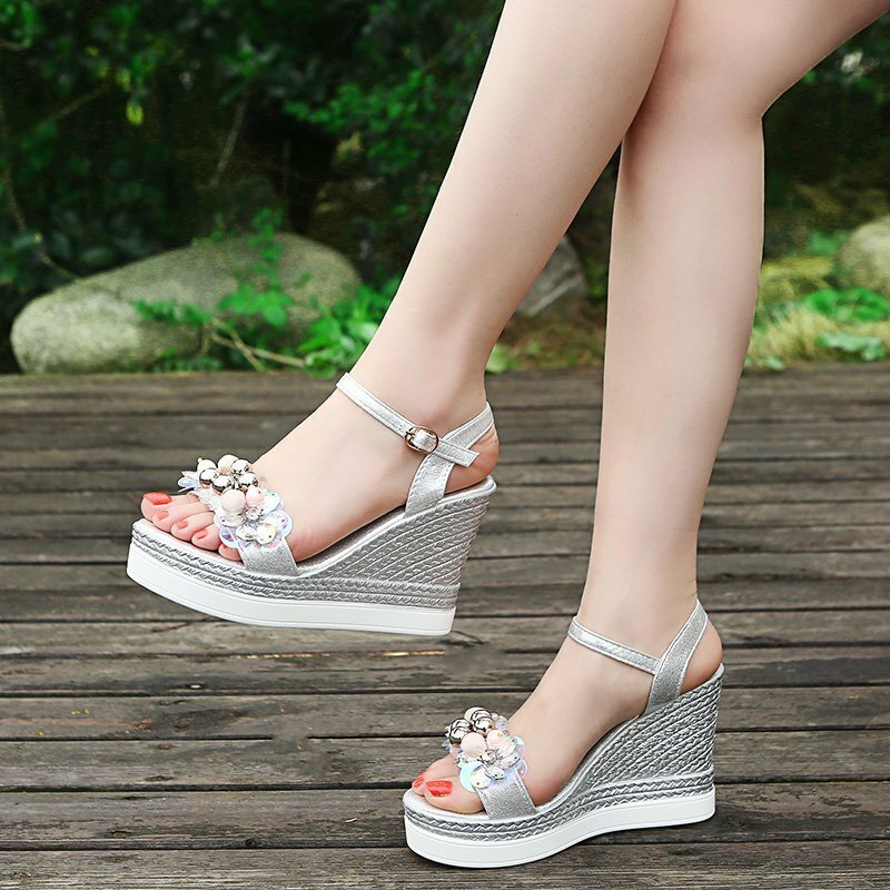 Mulheres verão cunha sandálias de salto plataforma sandálias cinta aberta toe chunky inferior sapatos casuais 2022 ouro prata rosa sandálias 10cm
