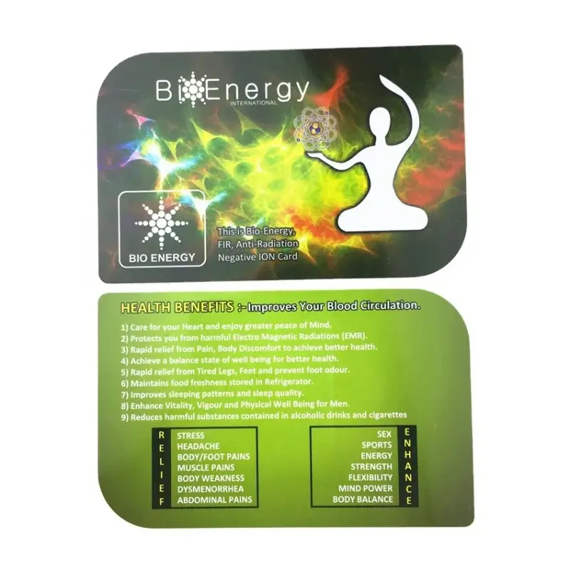 Cartão Ion Negativo Personalizado, Material plástico PVC, Energia escalar Terahertz, Saúde Energy Saver Card