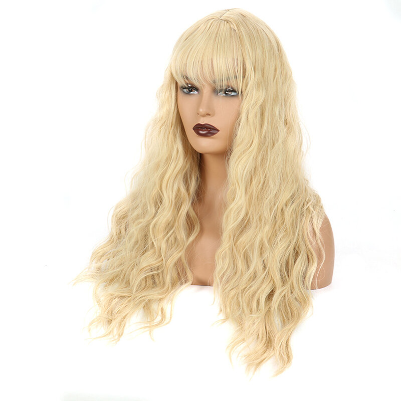 Similler Synthetic Long Wigs for Women Heat Resistance Curly Hair Gold Daily Use Wig with Bangs Pelucas