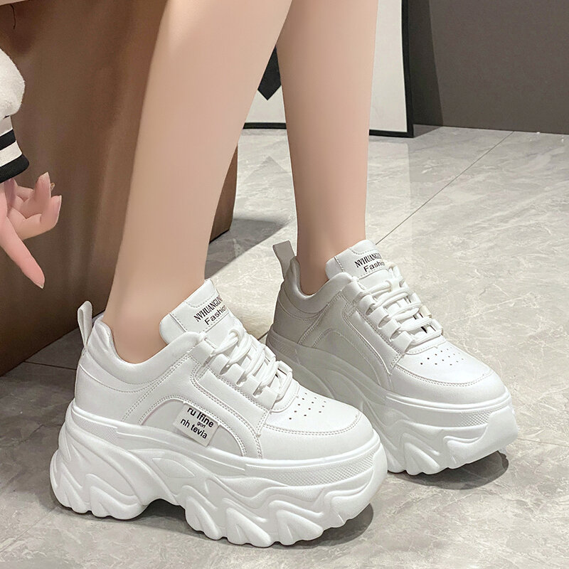 Rimocy Sneakers Chunky Hitam Putih Sepatu Ayah Sol Tebal Musim Semi Musim Gugur Wanita Sneakers Platform Kulit PU Fashion Wanita