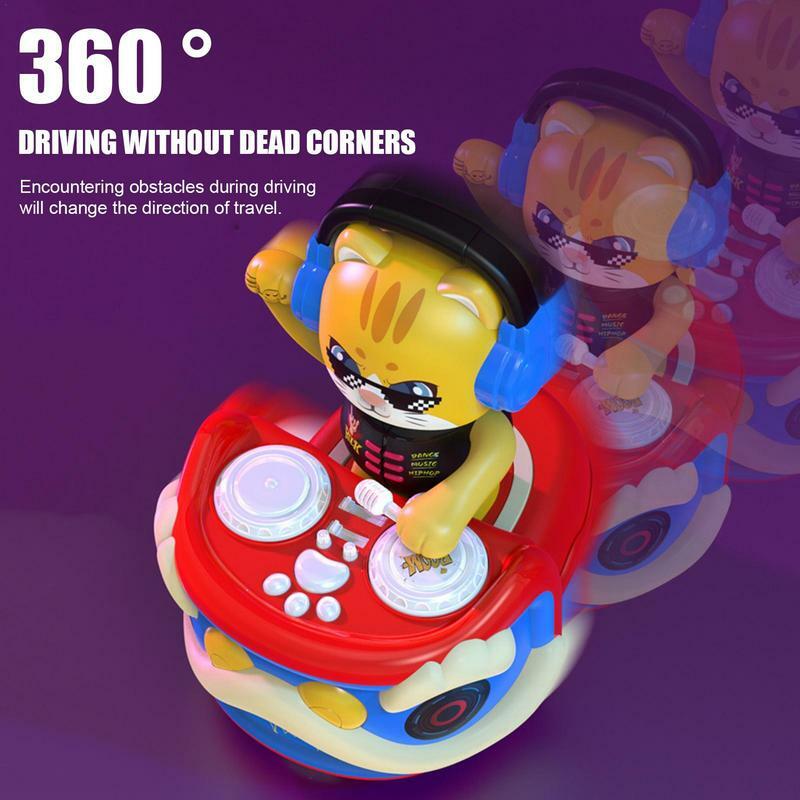 Toddler DJ Set DJ Cat Learning Toy DJ 360 Driving With Music Lights Hip Hop Universal Wheel Dancing Robot For Ages 6+ Months