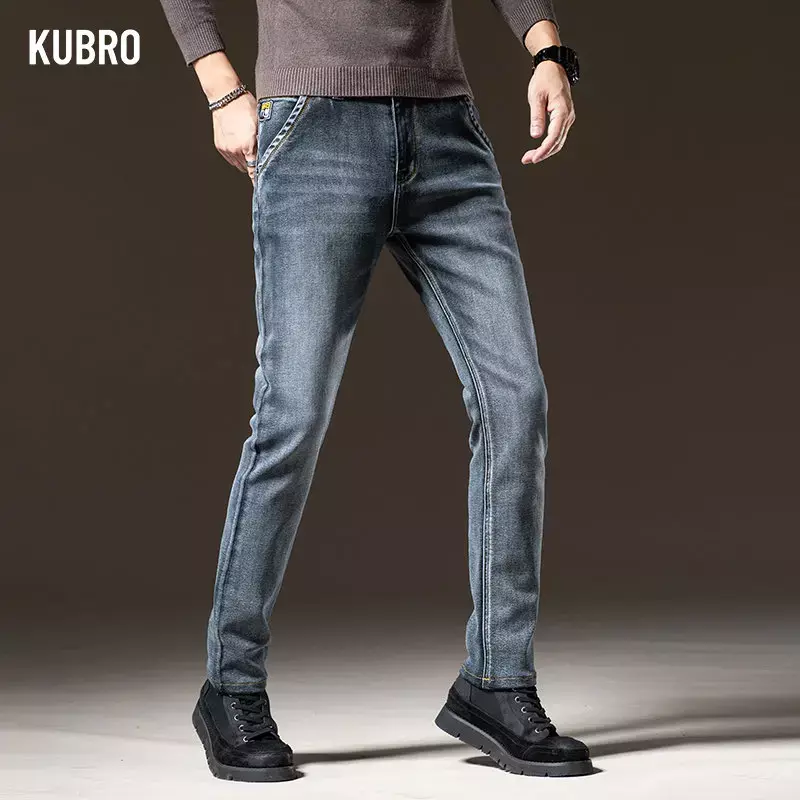 KUBRO Classic Personality Trend Мужская одежда Марка Тонкие прямые джинсы Бизнес Повседневная Комфортная джинсовая одежда Простой стиль Y2k Одежда