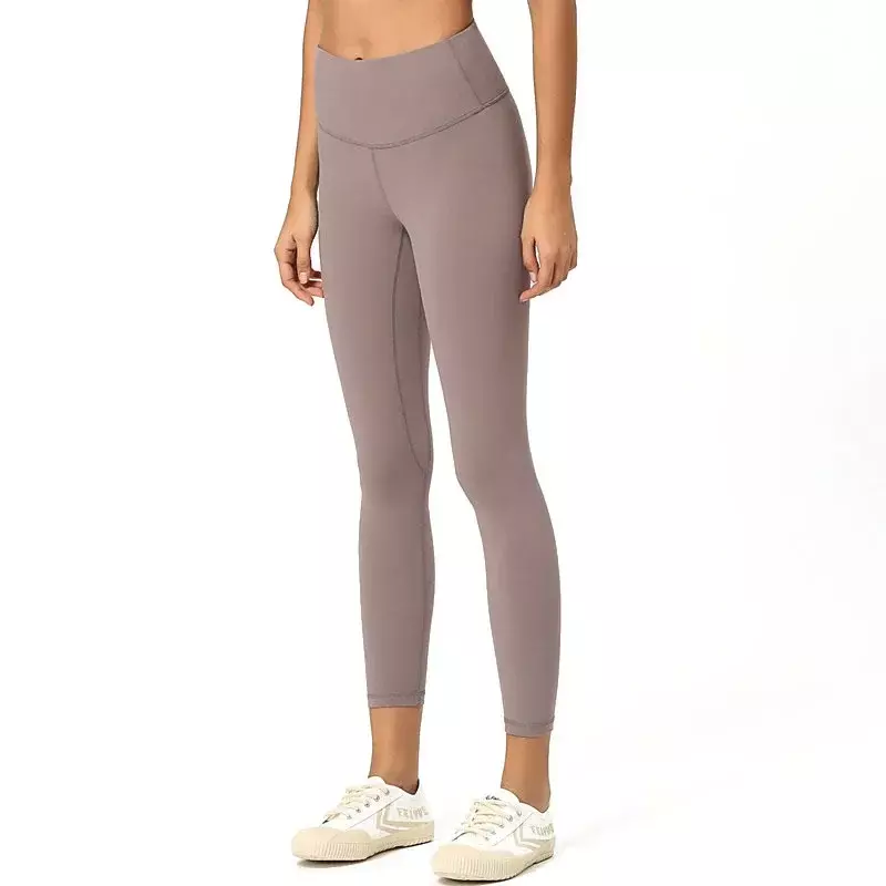 Celana ketat wanita Yoga dua sisi disikat, celana Fitness pengangkat pinggang tinggi dan pelangsing