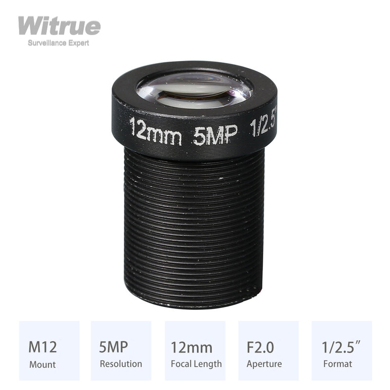 Witrue-Objectif HD 5MP M12 Mount 8MM 12MM 16MM Ouverture F2.0 Format 1/1/2 "pour Caméras de permission et de Sécurité CCTV