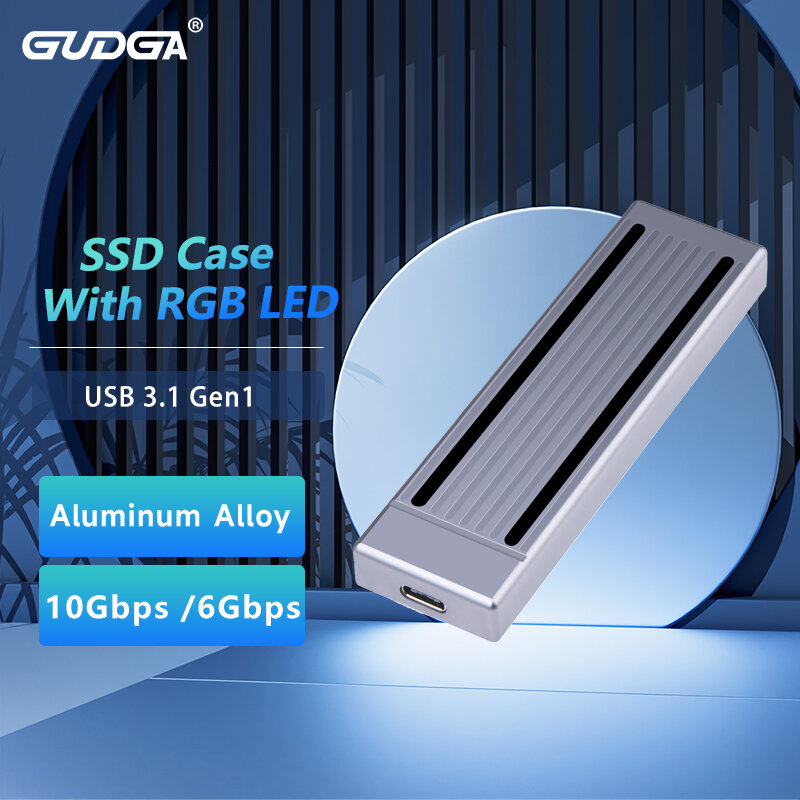 RGB LED USB 3.2, M2 SSD 케이스, C타입 Gen2, 10Gbps 알루미늄 SATA NGFF NVME 듀얼 프로토콜 인클로저, 2230 2242 2260 2280 SSD