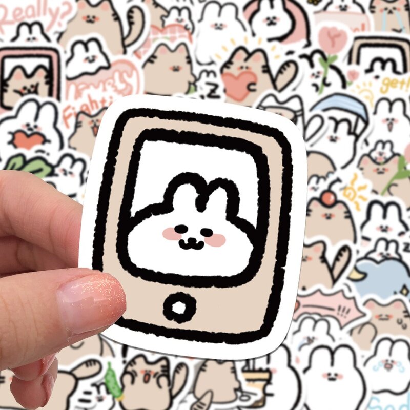Kawaii Cat and Bunny Adesivos para Crianças, Decalques Dos Desenhos Animados, Garrafa De Água, Laptop, Skate, Scrapbook, Bagagem, Brinquedos, 60Pcs