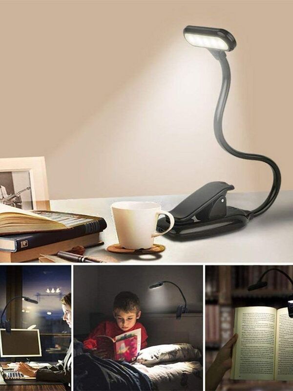 Luz LED USB recargable para lectura de libros, lámpara Flexible con atenuador, Clip para mesa y escritorio, portátil