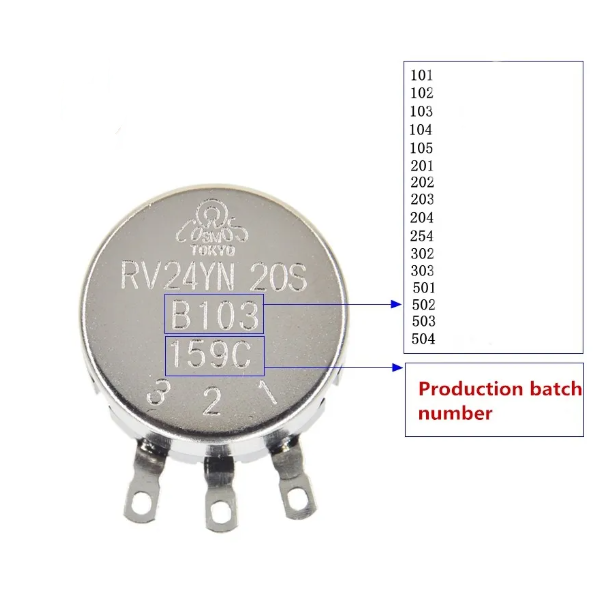 Rv24yn 20S Koolstoffilmpotentiometers B201/501/102/202/502/103/203/503/104/200/504/105/200r/500r 1K/2K/5K/10K/20K/50K