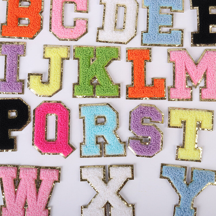 英語の文字パッチ,5.5色,A-Z cm,バッグ用,キラキラ,アルファベットの文字,刺繡の適用