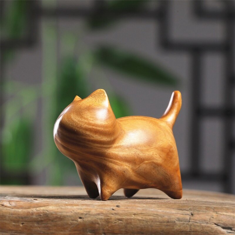 Drewniane figurki kotów Nowoczesny wystrój Urocze ozdoby statuetki na biurko, biurko, prezenty, stolik kawowy, salon