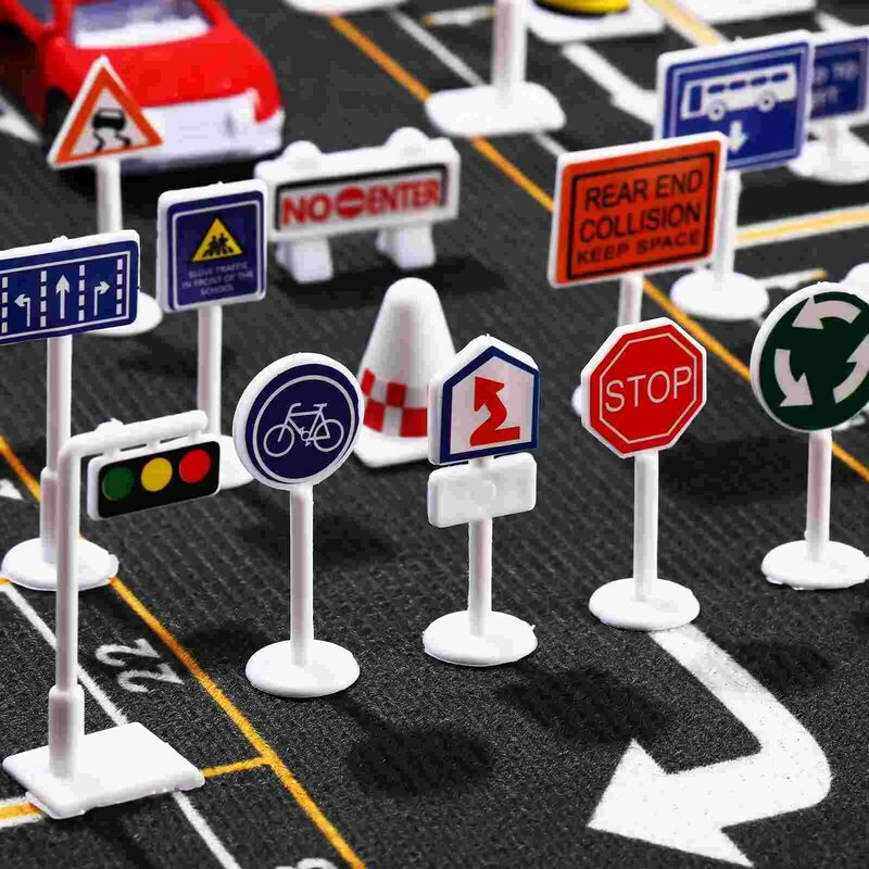 Model tanda lalu lintas Mini mainan sinyal Jalan Raya lampu lalu lintas keselamatan mainan pendidikan koleksi Anak hadiah