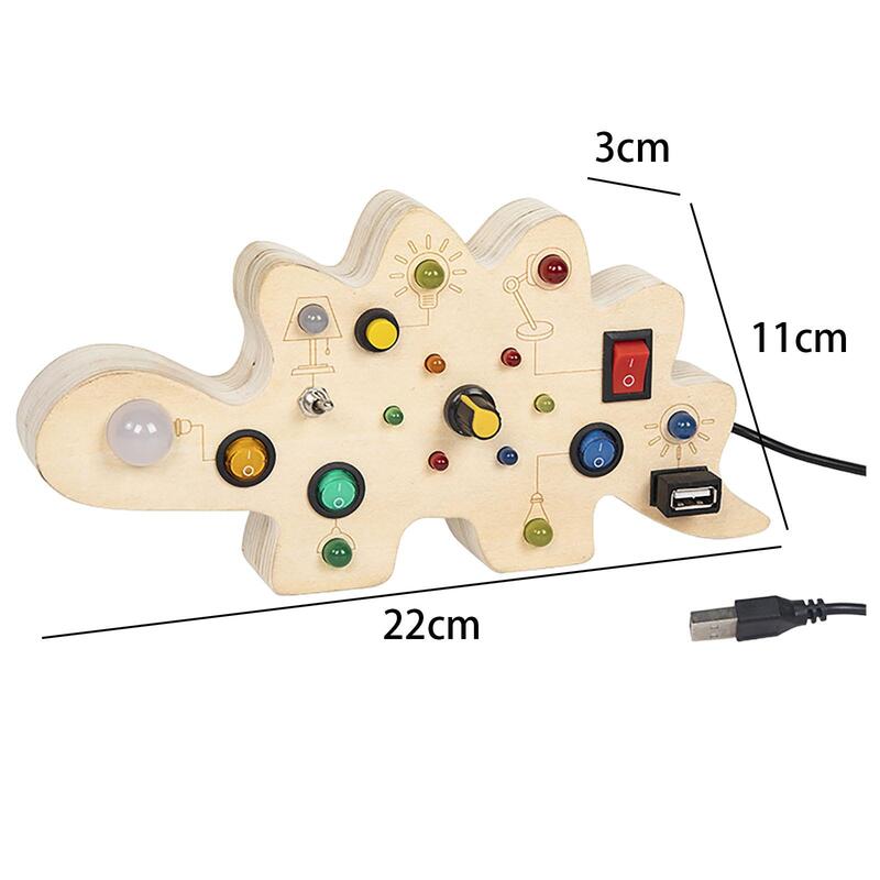 LED Busy Board Dinosaur Shape Teaching Aid with Screwdriver Sensory Board Light Switch Board for Children Boys Girls Party Favor