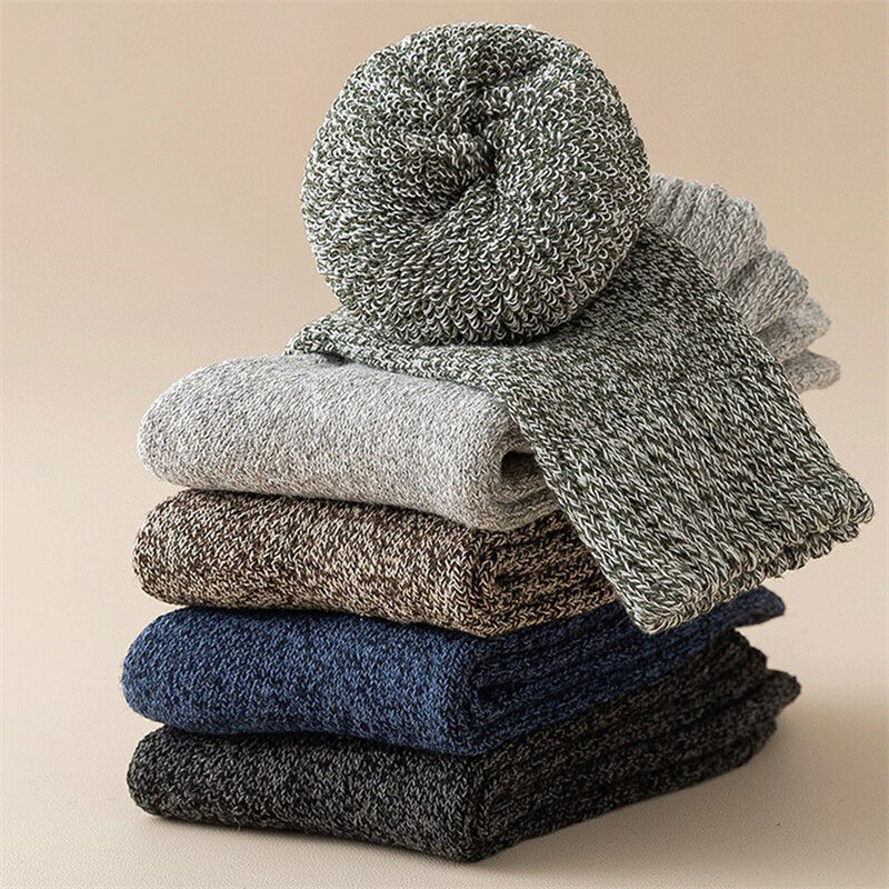 Calcetines supergruesos de lana a rayas para hombre, medias cálidas contra el frío y la nieve, Invierno