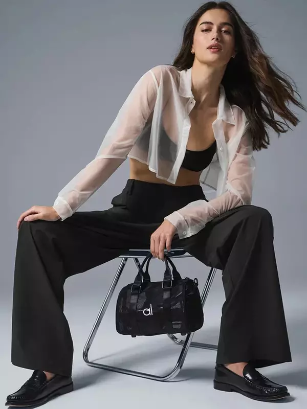 Borsa da Yoga al con borsa a rete con logo completo borsa casual nera borsa portatile per lo shopping all'aperto per il trucco