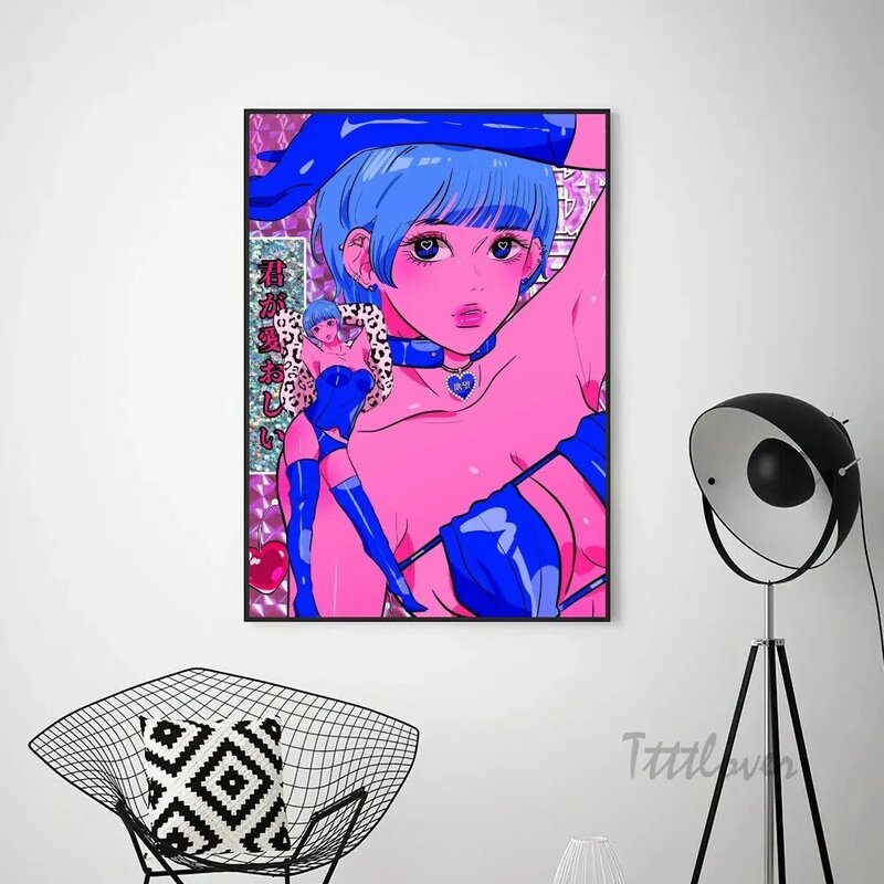 Ins Girls rysunki plakat Retro dziewczyna Anime postać Kraft papier DIY w stylu Vintage Home Room Bar wystrój kawiarni estetyczne malowanie ścian