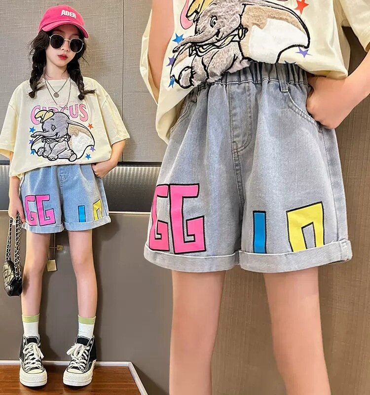 Детские джинсовые шорты для девочек, Новое поступление 2023, повседневные свободные шорты синего цвета для девочек-подростков, хлопковая одежда