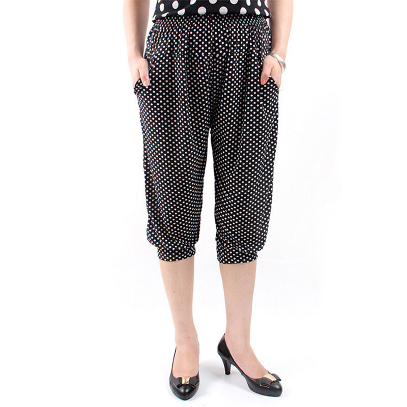 Pantalon sarouel élastique pour femme, taille extra large, vêtements d'âge moyen, longueur de rinçage, 7 documents