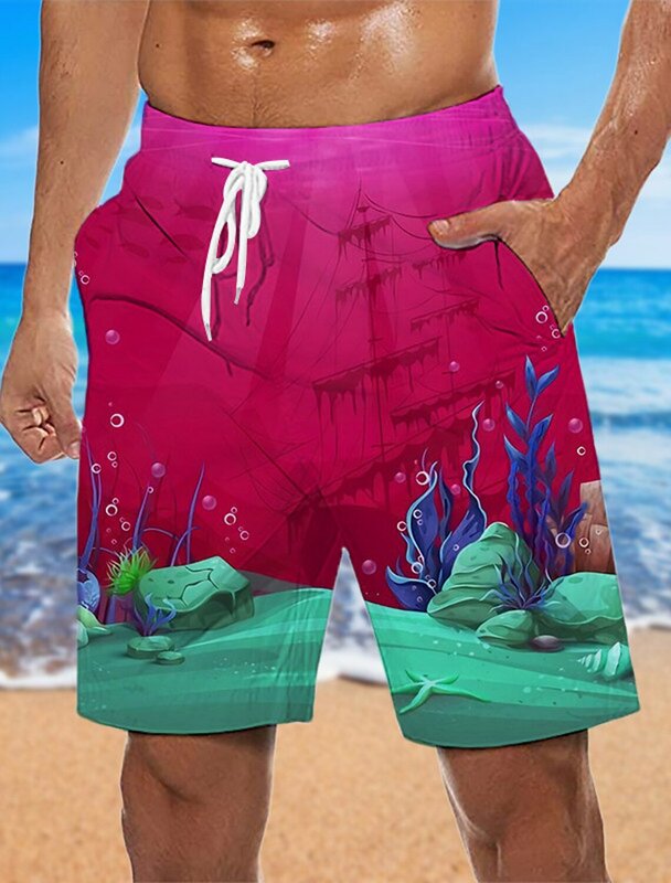 Pantalones cortos de playa para hombre, bañadores de playa con cordón gráfico, transpirables, secado rápido