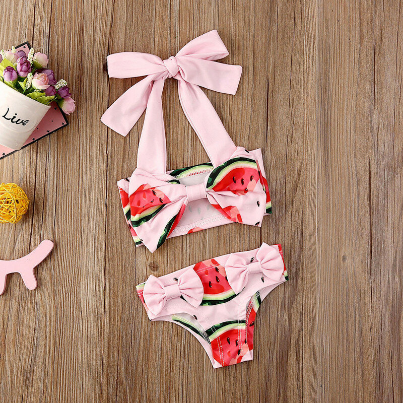 CANIS Kids Baby Girls Tankini Swimsuit Bathing Suit Bandage Bowknot Lovely Fashion Swimwear Beachwear Bikini Set