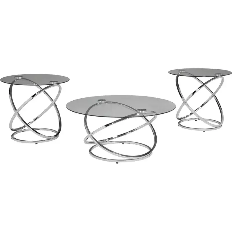 Juego de mesa redondo contemporáneo de 3 piezas, diseño de firma de Ashley Hollynyx, incluye mesa de café y 2 mesas finales, Chr