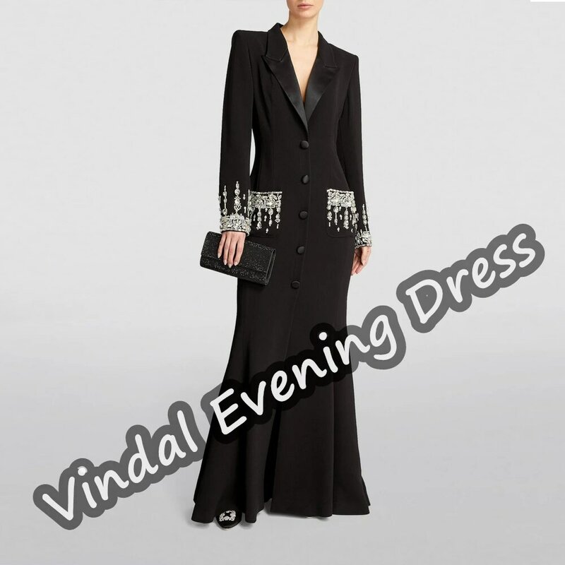 Vindal dekolt w szpic suknia wieczorowa syrenka długość do podłogi elegancki wbudowany biustonosz Sexy saudyjski szyfon długie rękawy dla kobiet 2024