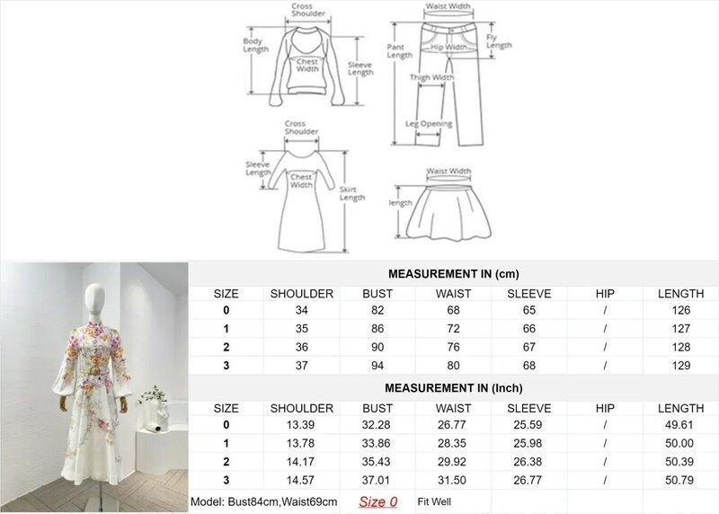Женское винтажное платье с цветочным принтом, белое платье с рукавами-фонариками и воротником-стойкой, весна-лето 2024