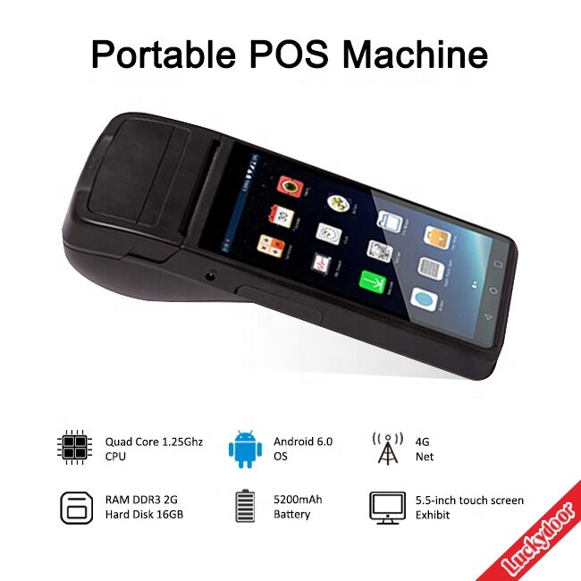 PDA-Scanner de codes-barres industriel, collecteur de données Android, longue et robuste, appareil de détermination sans fil, imprimante thermique intégrée