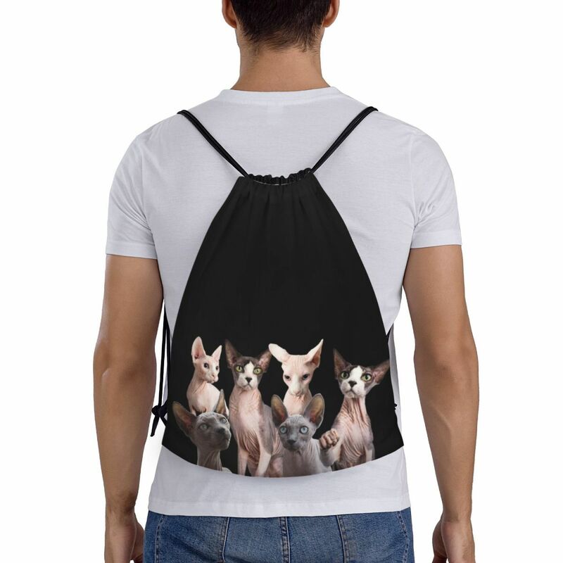 Sphynx Cat Drawstring Backpack Sports Gym Bag for Men Women Kawaii Kitten Shopping Sackpack