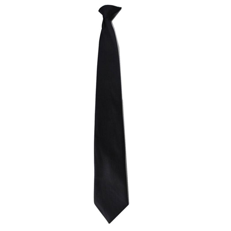 Jednolity kolor czarny sztuczny jedwab Clip-On wstępnie wiązany krawat dla policji bezpieczeństwa ślub mężczyźni kobiety klamra leniwy krawat 45-51cm
