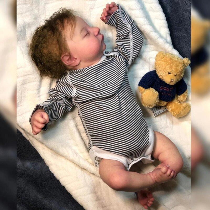 19 "Levi Bebe Reborn Buatan Tangan Seni Rupa Nyata Boneka Bayi Baru Lahir Tidur 3D Kulit Dicat dengan Vena Terlihat