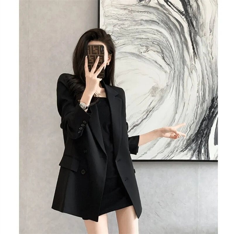 여성용 베이지 디자인 센스 백 스플릿 아우터 용수철, 한국 루즈한 긴팔 세트 코트, 패션 재킷, 2024 신상