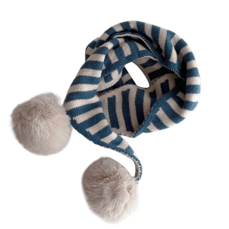 Мягкий и удобный зимний шарф для детей с игривыми украшениями из помпонов. Стильный полосатый шарф для детей в подарок.