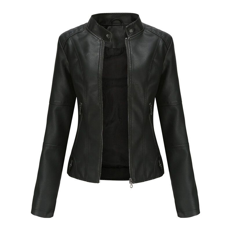 Jaqueta de couro PU impermeável para mulheres, casaco fino, roupas de motocicleta, lazer, moda, primavera, outono