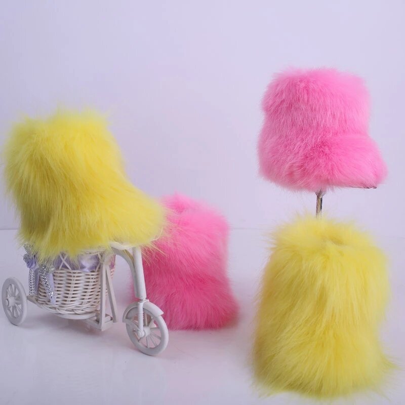 Children Snow Boots Girls Winter Plush Warm Fashion Baby Girl Princess Party Shoes Kids Luxury Faux Fox Fur Outdoor Candy Colors