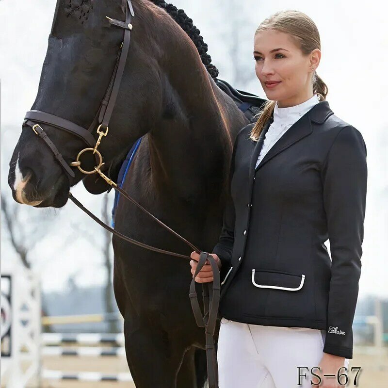 Jaqueta profissional de equitação para mulheres, casaco blazer de manga comprida, moda equestre, top modesto, equipamento esportivo a cavalo