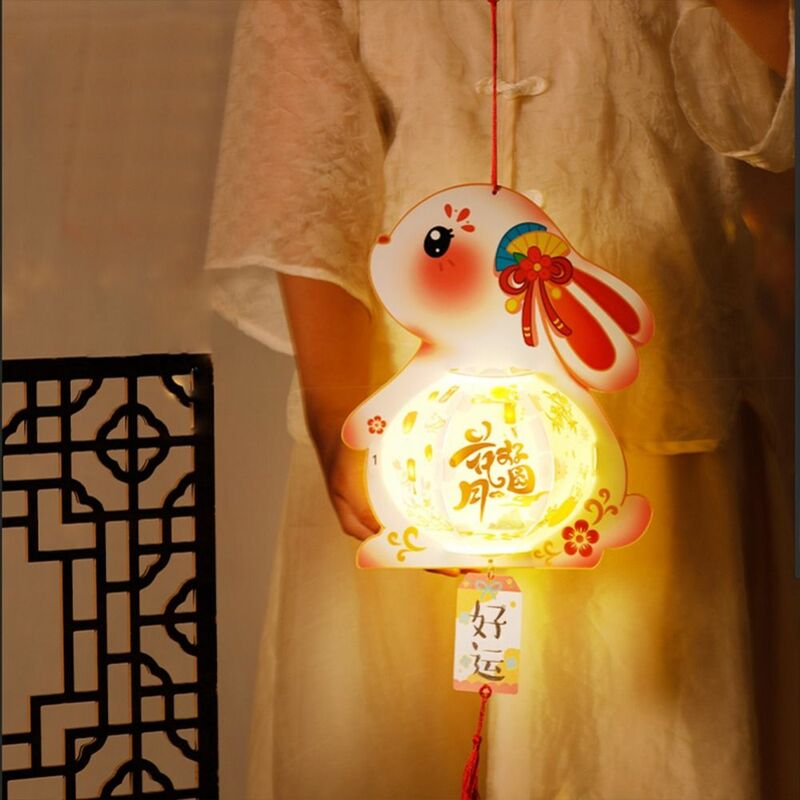 Chinesische Art Retro Mitte Herbst Laterne DIY Materialien tragbare Tanz Requisiten leuchtende Kaninchen Fotografie Requisiten mit LED-Licht