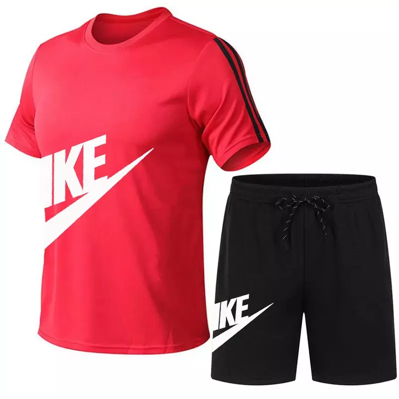Setelan baju olahraga pria musim panas, setelan baju kaus + Celana Pria, baju lengan pendek, kaus santai modis, nyaman, Musim Panas 2024