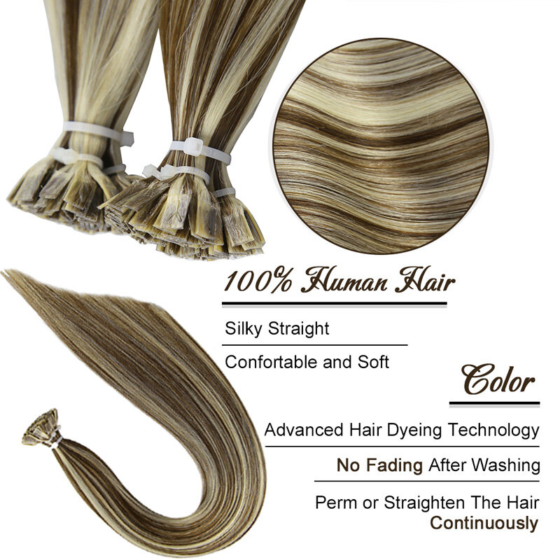 Прямые плоские накладные волосы, 50 шт./комплект, кератиновые капсулы, 100% человеческие волосы для наращивания для женщин, натуральные волосы из сплава для салона