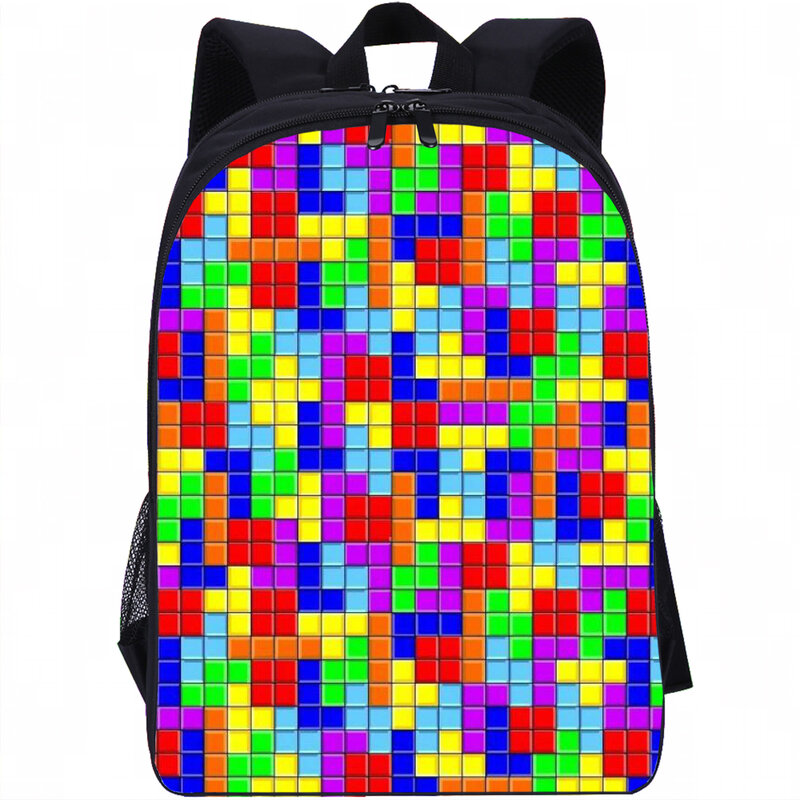 Tas ransel sekolah motif permainan kubus 3D, tas punggung buku hadiah untuk anak laki-laki dan perempuan, tas ransel luar ruangan olahraga bepergian motif permainan kubus 3D
