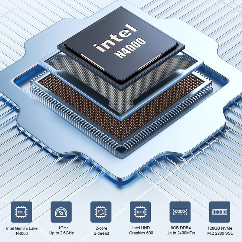 M2 Luft Mini-PC Intel Celeron N4000 CPU Windows 11 6GB RAM 128GB ROM Dual-Band-WLAN HDMI VGA tragbaren Mini-Computer BT 4,2