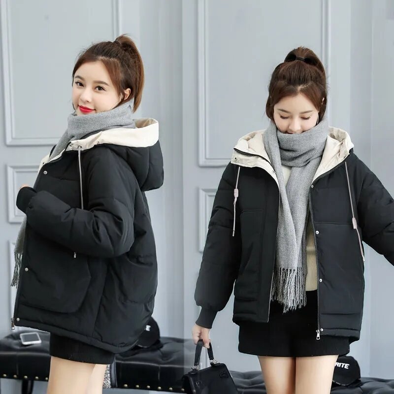 2023 neue Frauen Parkas Damen Jacken koreanische Jacke Kapuze lose Baumwolle gepolsterte Parka weibliche lässige Overs ize Puffer Mantel Outwear