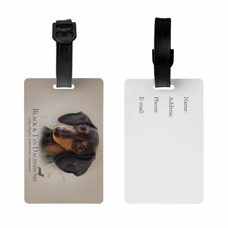 Etiquetas personalizadas para equipaje de perro salchicha, etiqueta de identificación, cubierta de privacidad, color negro, bronceado, divertido