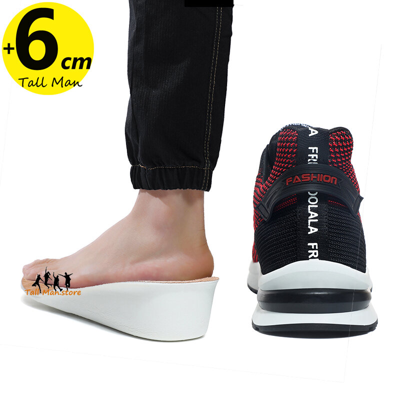 男性用高さ増加靴、スポーツスニーカー、メッシュ、6cm、プラスサイズ37-44