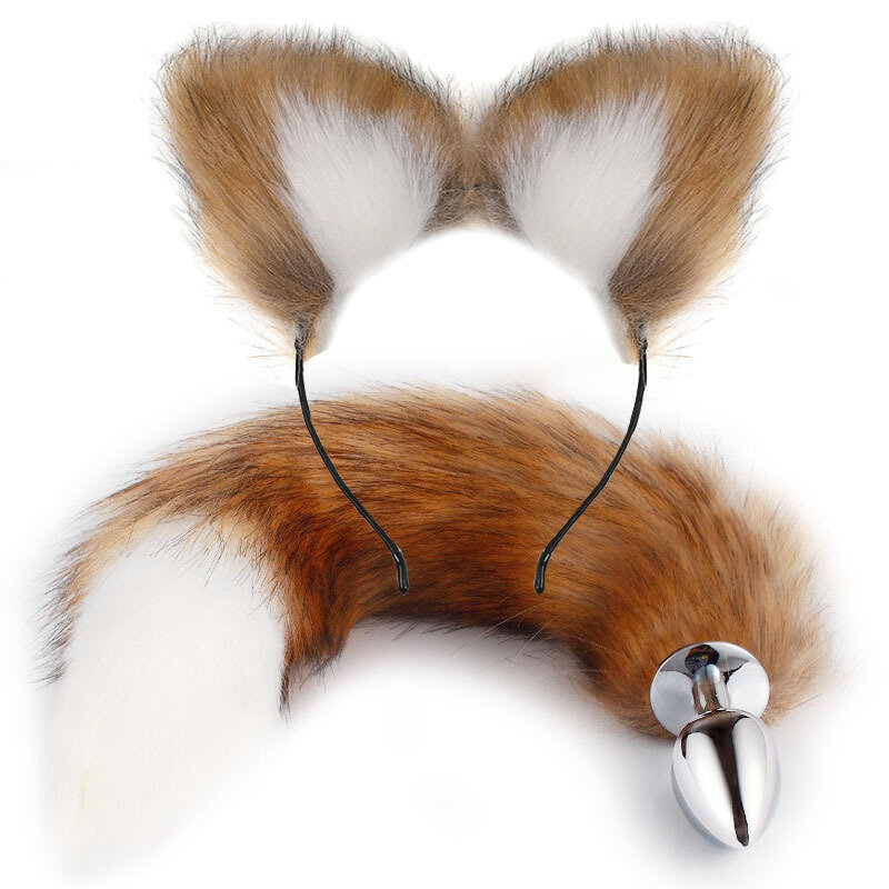 Anal Plug Fox Tail with Hairpin Butt Plug Tail Ears Headbands Cosplay Accessories Prostate Massager Anal Sex Toys for Couples